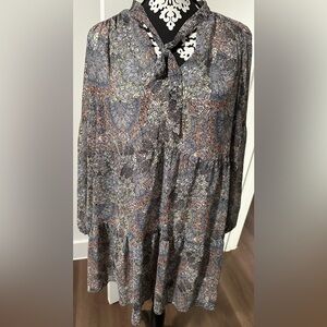 Luxology Multicolor Bow Tie Floral Tiered Dress